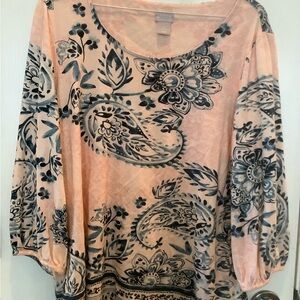 Floral Paisley Chicos Women's Top - Peach and Blue